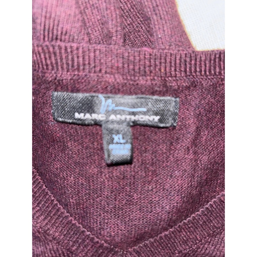Marc Anthony Sweater Mens XL Burgundy V Neck Pullover Lightweight Cashmere Blend - Picture 2 of 10